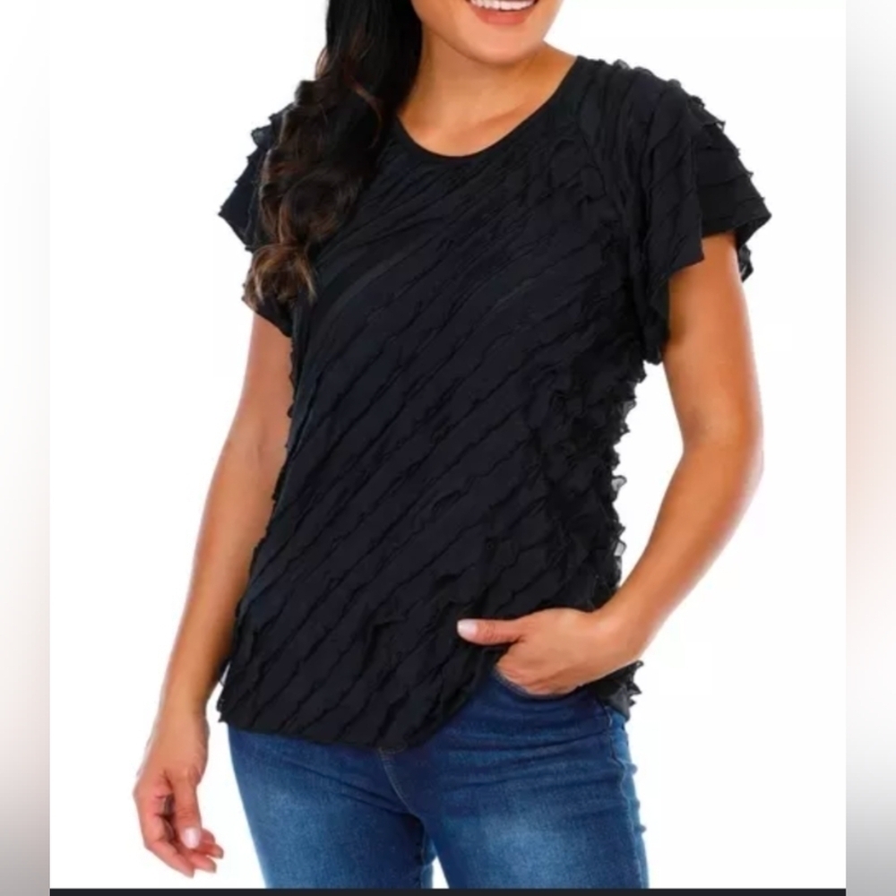 Women's Bon Worth Black Ruffle Top